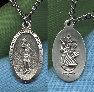 St. Christopher/Basketball Medal Oval Sterling