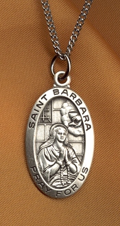 St. Barbara Medal 7/8 In. Oval Sterling