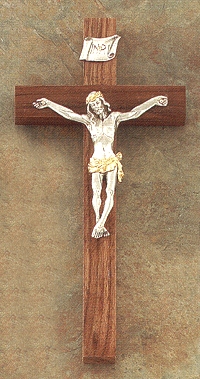 Walnut & Two-Tone Pewter Cross 8 In.