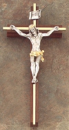 Walnut & Gold Crucifix w/ 2-Tone Corpus 10 In.