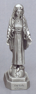 Our Lady of Grace Pewter Statue 3.5 In.