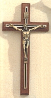 Crucifix w/Beveled Walnut Silkscreened 8 In.