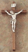 Thin Walnut & Silver Crucifix 10 In.