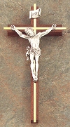 Walnut & Gold Crucifix w/ Antique Silver 10 In.