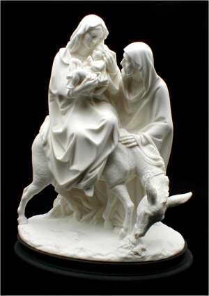Flight Into Egypt Statue in Fine White Alabaster