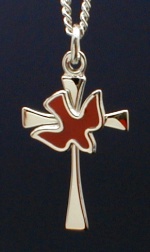 Red Enamel & Gold Holy Spirit Cross Necklace