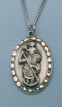 Engraved Border St. Christopher Medal Sterling