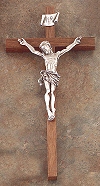 Thin Walnut & Silver Crucifix 12 In.