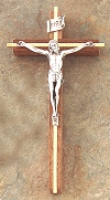 Walnut & Gold Crucifix w/ Antique Silver 10 In.