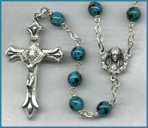 Aqua Marbled Glass Bead Rosary