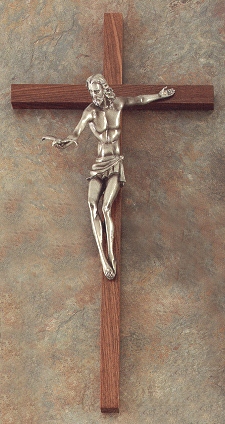 Walnut/Silver Gift Of The Spirit Crucifix 22In.