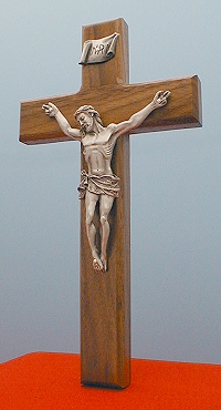 Walnut Crucifix  Antique Silver 8 In.