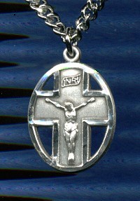 Oval Crucifix Medal - Sterling 3/4 Inch