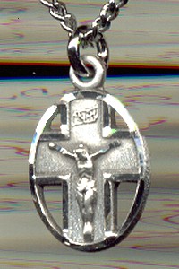 Oval Crucifix Medal - Sterling 1/2 Inch