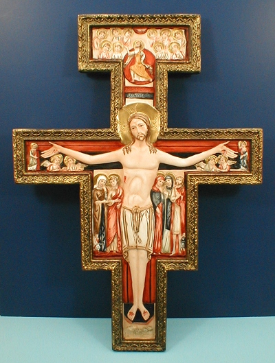 St Damian Hand Painted Alabaster Cross