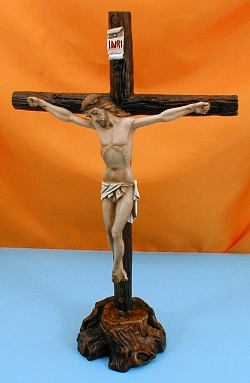 Standing Crucifix In Hand Painted Alabaster