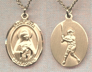 St Rita Baseball Medal 14kt Gold