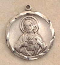 Engraved Border Sacred Heart Medal Sterling