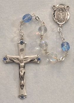 Blue & Crystal Rosary in Sterling