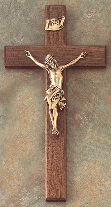 Walnut & Bronze Crucifix 15 In.