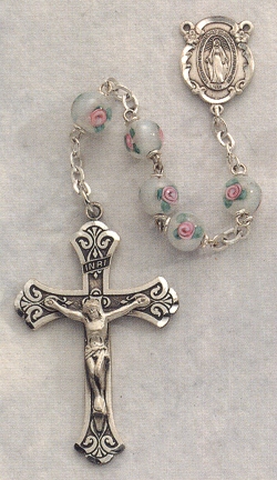White Venetian Glass Rosary Sterling
