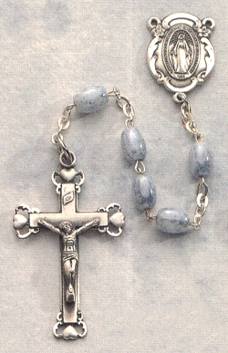 Oval Blue Glass Rosary Sterling