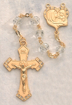 Crystal Rhinestone Rosary in Gold on Sterling 7mm