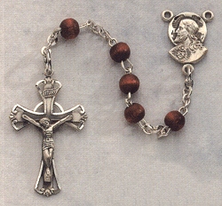 Children's Brown Wood Rosary w/Sterling