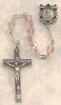 Rose Crystal  Rosary w/Pewter 6mm