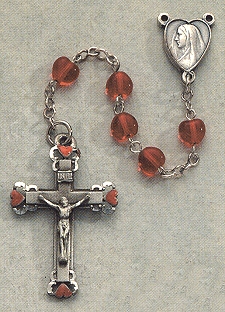 Ruby Glass Heart Crucifix w/Ruby Enamel