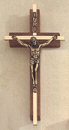 Walnut & Brass Overhang Crucifix 6 In.