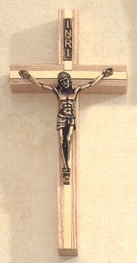 Oak & Brass Inlay Crucifix 6 In.