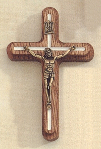 Walnut White & Gold Crucifix 6 In.