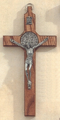 St. Benedict Walnut & Antique Silver Crucifix 8 In.