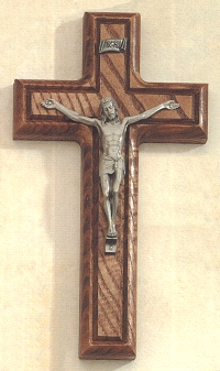 Pewter & Walnut Stained Crucifix 10 In.
