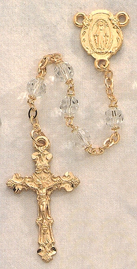 Crystal & Gold Plated Pewter Rosary 6mm