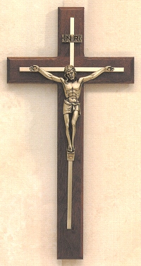 Walnut & Gold Plate Beveled Crucifix 12 In.