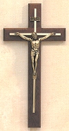 Walnut & Gold Plate Beveled Crucifix 12 In.