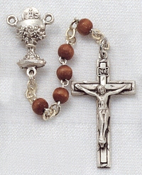 1st. Communion Rosary Brown Wood
