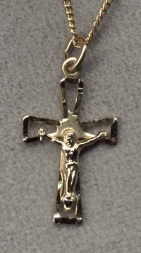 Engraved Border Crucifix Gold on Sterling