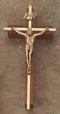 Walnut & Bronze Crucifix w/ 24kt  on Brass 8 In.