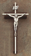 Walnut & Nickle Crucifix w/ Silver on Brass 8 In.