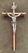 Walnut & Gold Crucifix w/ Antique Silver 8 In.