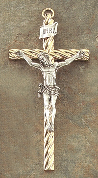Spiral Pewter Crucifix with 24kt Gold 7 In.