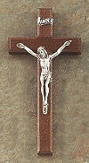 Walnut & Antique Silver Crucifix 6 1/4 In.