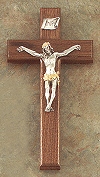Walnut & 2-Tone Pewter Crucifix 8 In.