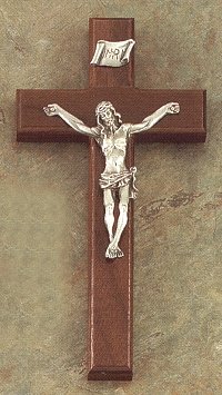 Walnut & Pewter Crucifix 8 In.