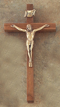Narrow Walnut & Bronze Crucifix 8 In.