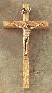 Narrow Oak & Bronze Crucifix 8 In.