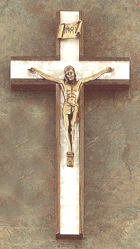 Walnut/Faux Pearl & Bronze Crucifix 8 In.